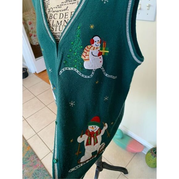 White Stag Skiing Snowman L Xmas Sweater Vest - Picture 6 of 7